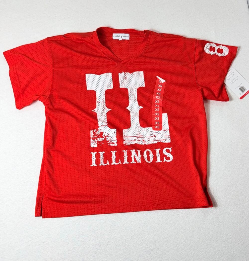 State Of Mine Red Mesh Illinois Graphic Football Jersey Women’s Size XS